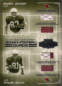 2003 Playoff Honors - Jersey and Football Quads #JQ-5 Bethel Johnson / Anquan Boldin / Willis McGahee / Kevin Curtis Front