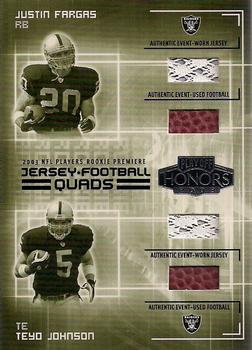 2003 Playoff Honors - Jersey and Football Quads #JQ-6 Justin Fargas / Teyo Johnson / Kyle Boller / Musa Smith Front