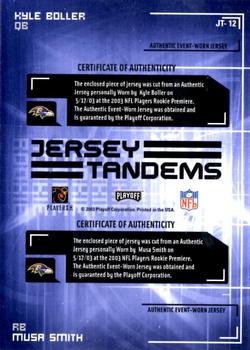2003 Playoff Honors - Jersey Tandems #JT-12 Kyle Boller / Musa Smith Back