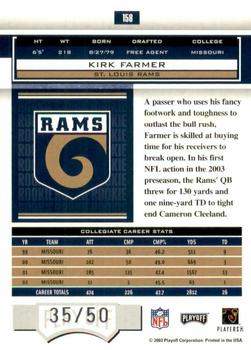 2003 Playoff Honors - O's #158 Kirk Farmer Back