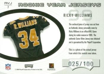 2003 Playoff Honors - Rookie Year Jerseys #RYJ7 Ricky Williams Back