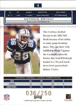 2003 Playoff Honors - X's #5 Antonio Bryant Back