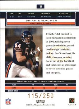 2003 Playoff Honors - X's #10 Brian Urlacher Back