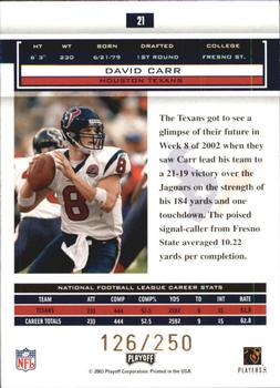 2003 Playoff Honors - X's #21 David Carr Back