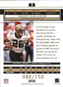 2003 Playoff Honors - X's #22 Deuce McAllister Back