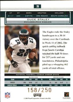 2003 Playoff Honors - X's #28 Duce Staley Back