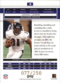 2003 Playoff Honors - X's #40 Jamal Lewis Back