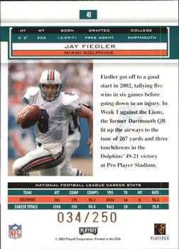 2003 Playoff Honors - X's #41 Jay Fiedler Back