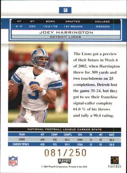 2003 Playoff Honors - X's #50 Joey Harrington Back