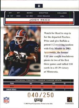 2003 Playoff Honors - X's #51 Josh Reed Back