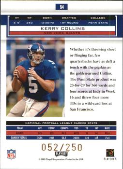 2003 Playoff Honors - X's #54 Kerry Collins Back