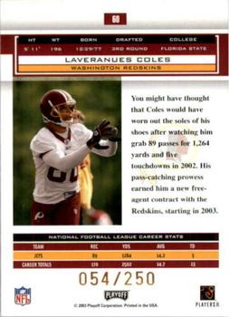 2003 Playoff Honors - X's #60 Laveranues Coles Back