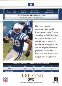 2003 Playoff Honors - X's #63 Marvin Harrison Back