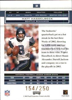 2003 Playoff Honors - X's #64 Matt Hasselbeck Back