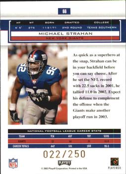 2003 Playoff Honors - X's #66 Michael Strahan Back