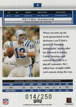 2003 Playoff Honors - X's #71 Peyton Manning Back