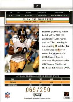 2003 Playoff Honors - X's #72 Plaxico Burress Back