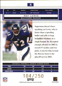 2003 Playoff Honors - X's #75 Ray Lewis Back