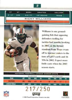 2003 Playoff Honors - X's #77 Ricky Williams Back
