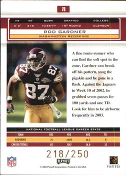 2003 Playoff Honors - X's #78 Rod Gardner Back