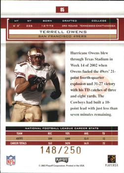 2003 Playoff Honors - X's #85 Terrell Owens Back