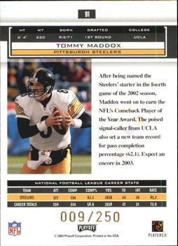 2003 Playoff Honors - X's #91 Tommy Maddox Back