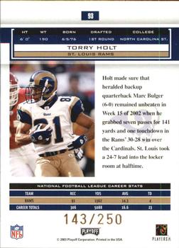 2003 Playoff Honors - X's #93 Torry Holt Back