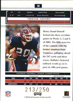 2003 Playoff Honors - X's #94 Travis Henry Back