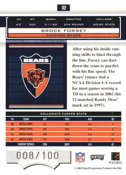 2003 Playoff Honors - X's #112 Brock Forsey Back