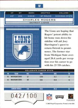 2003 Playoff Honors - X's #117 Charles Rogers Back