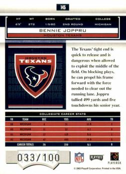 2003 Playoff Honors - X's #145 Bennie Joppru Back