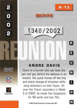 2003 Playoff Prestige - 2002 Reunion #R-15 Andre Davis Back