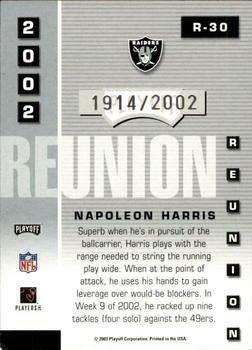 2003 Playoff Prestige - 2002 Reunion #R-30 Napoleon Harris Back