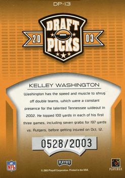 2003 Playoff Prestige - Draft Picks #DP-13 Kelley Washington Back