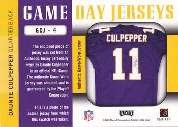 2003 Playoff Prestige - Game Day Jerseys #GDJ-4 Daunte Culpepper Back