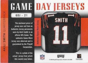 2003 Playoff Prestige - Game Day Jerseys #GDJ-21 Akili Smith Back