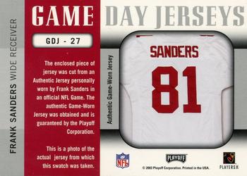 2003 Playoff Prestige - Game Day Jerseys #GDJ-27 Frank Sanders Back