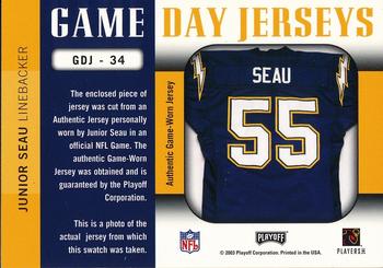 2003 Playoff Prestige - Game Day Jerseys #GDJ-34 Junior Seau Back