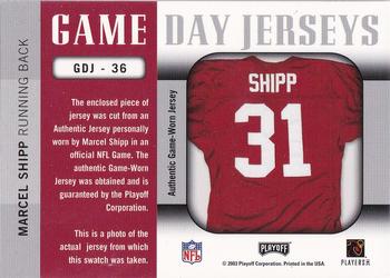 2003 Playoff Prestige - Game Day Jerseys #GDJ-36 Marcel Shipp Back