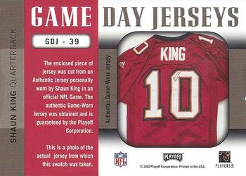 2003 Playoff Prestige - Game Day Jerseys #GDJ-39 Shaun King Back