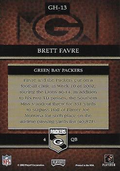 2003 Playoff Prestige - Gridiron Heritage #GH-13 Brett Favre Back