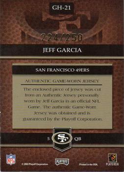 2003 Playoff Prestige - Gridiron Heritage Jerseys #GH-21 Jeff Garcia Back