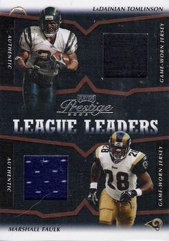 2003 Playoff Prestige - League Leader Quads Materials #LLQ-4 LaDainian Tomlinson / Marshall Faulk / Priest Holmes / Deuce McAllister Front