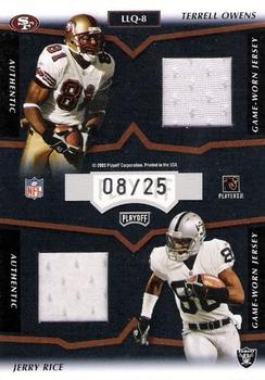 2003 Playoff Prestige - League Leader Quads Materials #LLQ-8 Peerless Price / Torry Holt / Jerry Rice / Terrell Owens Back