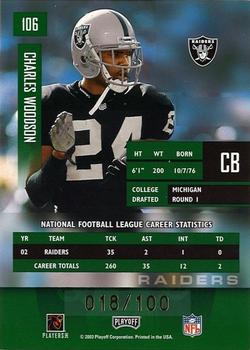 2003 Playoff Prestige - Xtra Points Green #106 Charles Woodson Back