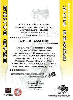 2003 Press Pass - Autograph Power Picks #1 Brad Banks Back