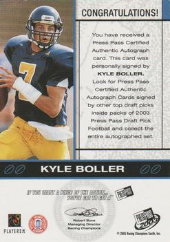 2003 Press Pass - Autographs Bronze #NNO Kyle Boller Back