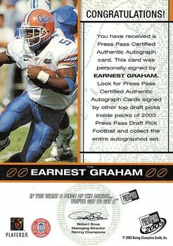 2003 Press Pass - Autographs Bronze #NNO Earnest Graham Back