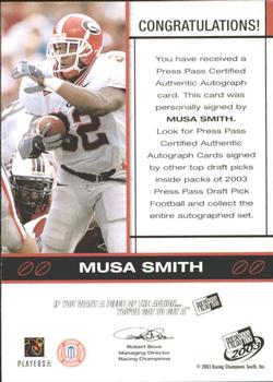 2003 Press Pass - Autographs Bronze #NNO Musa Smith Back