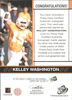 2003 Press Pass - Autographs Bronze #NNO Kelley Washington Back